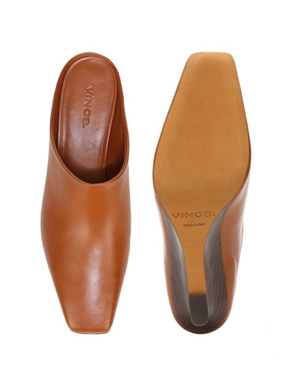 Vince Leather Benita Square Toe Slip On Clog Wedge Heel Pumps (Rust Amber) - Picture 3 of 16